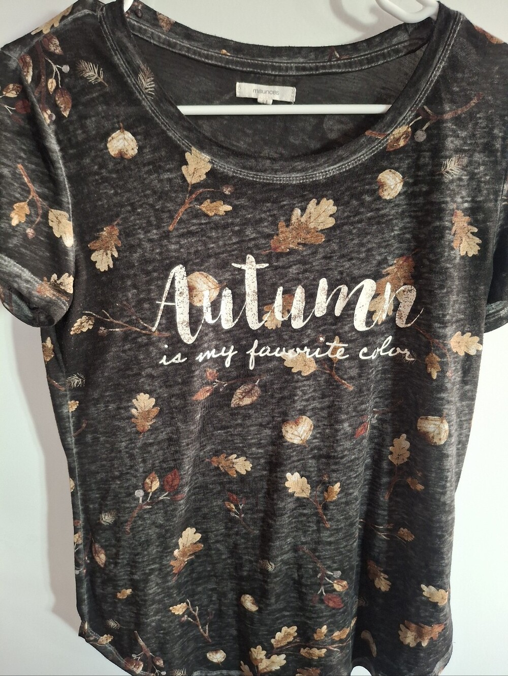 Maurices Black Short Sleeve Tee with Metallic Gold Leaf Print